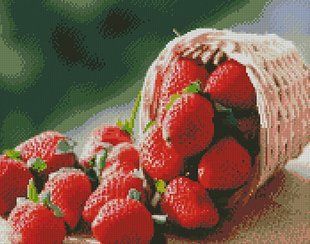 Купити Алмазна мозаїка по номерам круглими камінчиками. Кошик з полуницею (на підрамнику)  в Україні