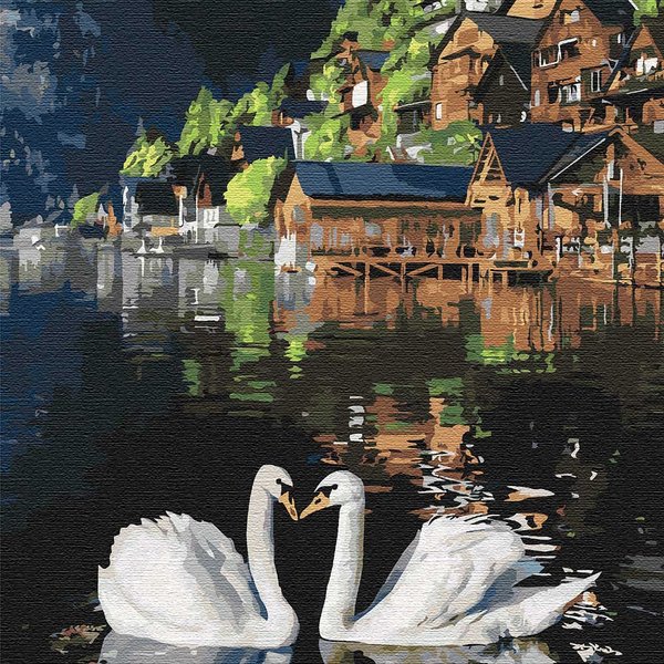Купить Картина раскраска по цифрам. Волшебные лебеди Маленькая (Без коробки)  в Украине