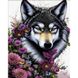 Алмазная картина на подрамнике, набор для творчества. Волк в цветочках размером 30х40 см (квадратные камешки), С подрамником, 30 х 40 см