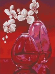 Купити Набір алмазної вишивки камінням. Червоний натюрморт (орхідеї)  в Україні