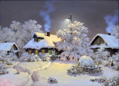 Купити Картина з мозаїки. Зимовий вечір (55х40 см)  в Україні