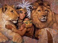 Купить Алмазная мозаика на подрамнике. Царица и львы  в Украине