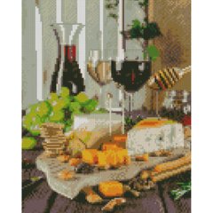 Купити Алмазна мозаїка на підрамнику. Вино та сир (30 x 40 см, круглими камінчиками)  в Україні