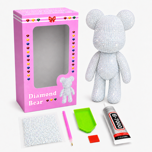 Алмазный мишка 23 см, фигурка из алмазной мозаики 5D белого цвета