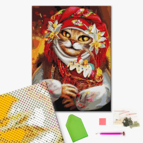 Купить Алмазная мозаика Пасхальная кошка (На подрамнике, 40х50 см, квадратные камушки)  в Украине