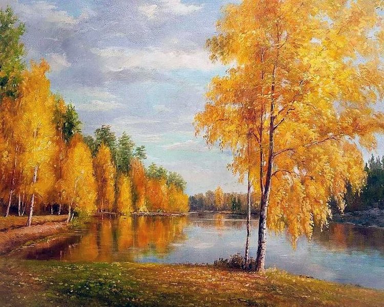 Купити Картина з мозаїки. Річка в золоті осені 40 x 50 см  в Україні