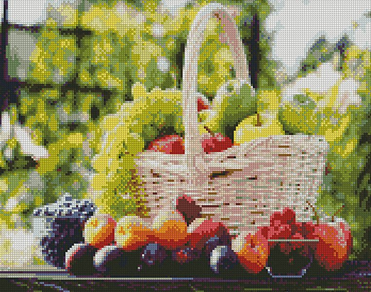 Купити Алмазна мозаїка по номерам круглими камінчиками. Кошик з фруктами (на підрамнику)  в Україні