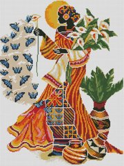 Купити Алмазна мозаїка. Африканка з синіми метеликами 44x58 см  в Україні