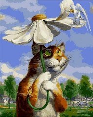 Купити Картина за номерами Premium-якості. Кот з ромашкою  в Україні