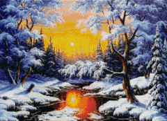 Купити Алмазна мозаїка 50 х 40 см. Зима (захід сонця)  в Україні
