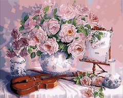 Купить Картина по номерам. Скрипка и розовый букет  в Украине
