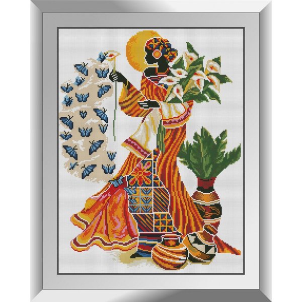 Купити Алмазна мозаїка. Африканка з синіми метеликами 44x58 см  в Україні