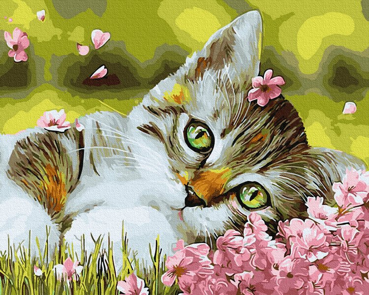 Купить Картина по номерам без коробки. Котенок в цветочках  в Украине