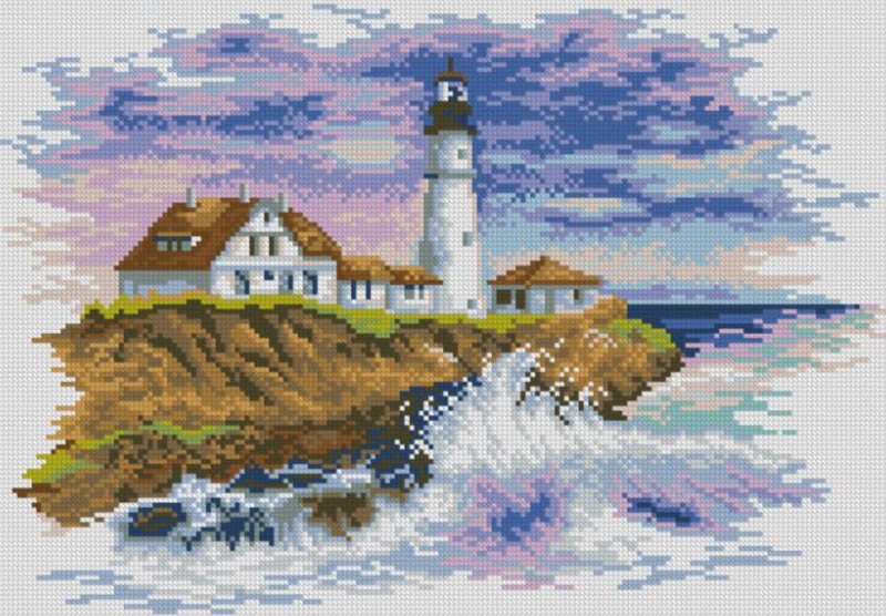 Купити Алмазна мозаїка. Прибрежні хвилі у маяка 32x46 см  в Україні