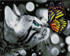 Купити Алмазна мозаїка 40х50 Котик з метеликом SP080  в Україні