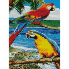 Купити Алмазная мозаїка на підрамнику. Папуги на пляжі (круглими камінчиками, 30х40 см)  в Україні