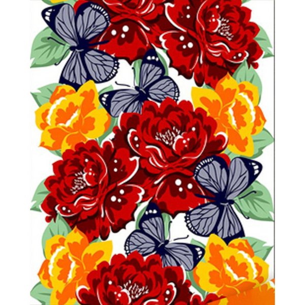 Купить Алмазная картина на подрамнике, набор для творчества. Цветочный орнамент с бабочками размером 40х50 см (квадратные камешки)  в Украине
