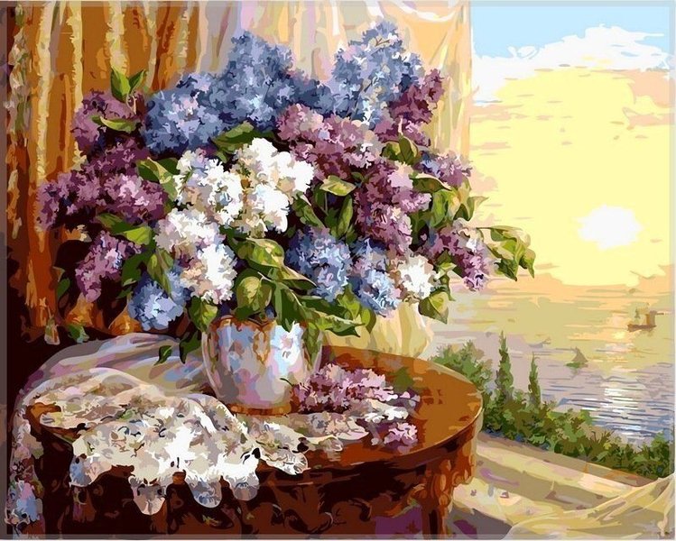 Купить Картина по номерам Premium-качества. Сирень на окне  в Украине