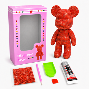Алмазный мишка 23 см, фигурка из алмазной мозаики 5D красного цвета