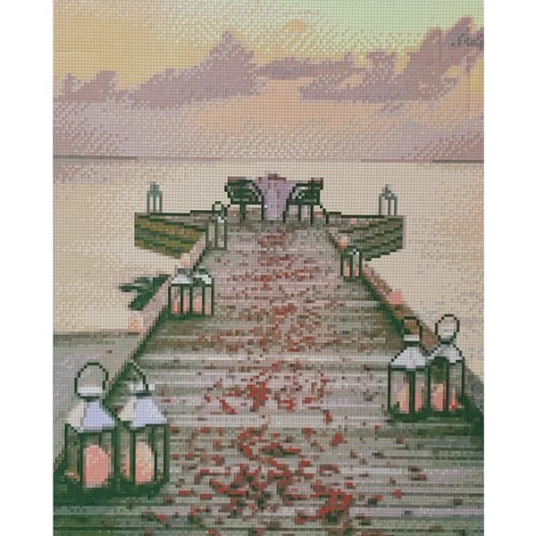 Купити Алмазна мозаїка на підрамнику. Романтика на пристані (40 x 50 см, круглими камінчиками)  в Україні