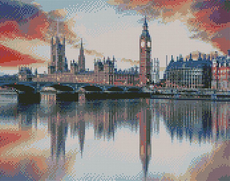 Купить Алмазная мозаика по номерам круглыми камешками. Отображение Лондона в Темзе (на подрамнике)  в Украине