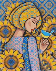 Купити Алмазна мозаїка, набір круглими камінчиками на підрамнику "Сонячна пташка" 40х50см  в Україні