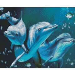 Купити Алмазна мозаїка на підрамнику. Дружелюбні дельфіни (30 х 40 см, набір для творчості, картина стразами)  в Україні