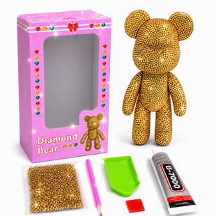 Алмазный мишка 18 см, фигурка из алмазной мозаики 5D золотого кольору
