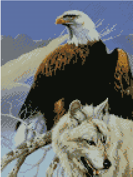Купити Алмазна мозаїка по номерам круглими камінчиками (на підрамнику). Величні орел та вовк  в Україні