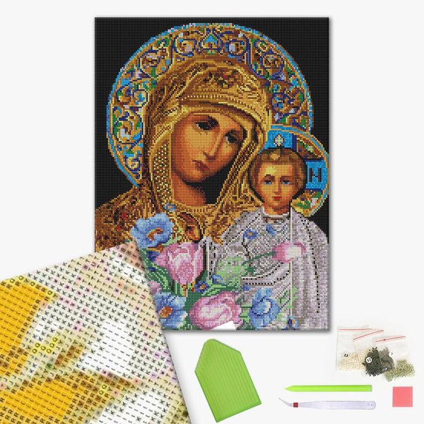 Купить Алмазная мозаика Икона Иисус и Мария (На подрамнике, 40х50 см, квадратные камушки)  в Украине