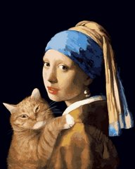 Купить Картина по номерам. Девушка с жемчужной сережкой с котом  в Украине