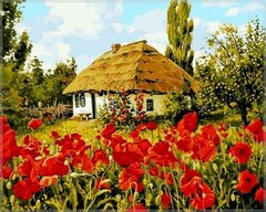 Купити Картина за номерами Premium-якості. Будиночок в маках  в Україні