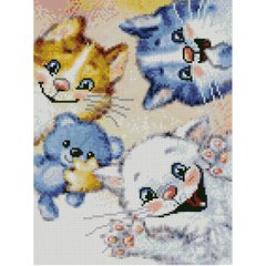Купити Алмазная мозаїка на підрамнику. Привіт від котиків (круглими камінчиками, 30х40 см)  в Україні
