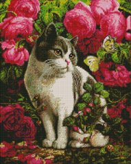 Купить Алмазная мозаика на подрамнике. Кот в цветах  в Украине
