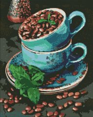 Купити Алмазна мозаїка, набір круглими камінчиками на підрамнику "Ароматні кавові зерна" 40х50см  в Україні