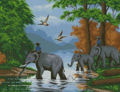 Купити Алмазна мозаїка Через річку (слони)  в Україні