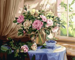 Купити Картина за номерами без коробки. Натюрморт з трояндами та чорницею  в Україні