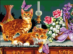 Купить Картина по номерам. Котята и корзинка цветов  в Украине