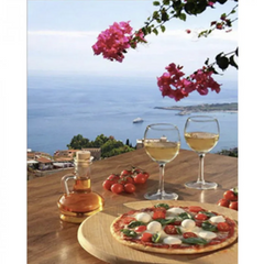 Купить Алмазная картина на подрамнике, набор для творчества. Итальянская пицца с бокалом белого вина размером 30х40 см (квадратные камешки)  в Украине
