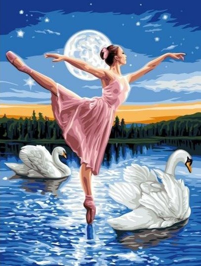 Купити Алмазна мозаїка на підрамнику. Балерина і лебеді  в Україні