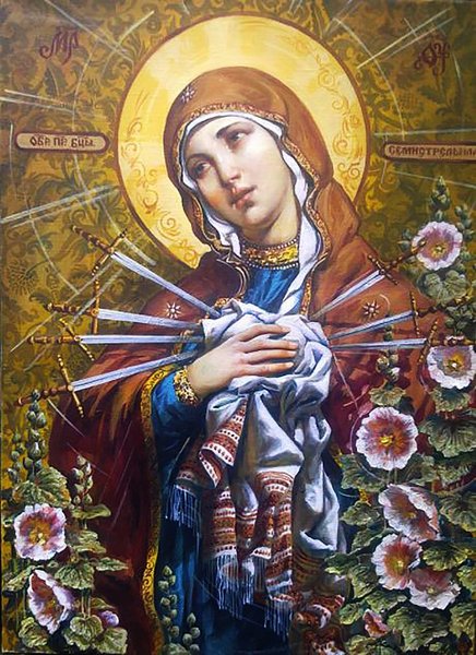 Купить Картина алмазами по номерам. Богородица Семистрельная-2  в Украине