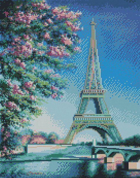 Купити Алмазна мозаїка по номерам круглими камінчиками. Весна в Парижі (на підрамнику)  в Україні