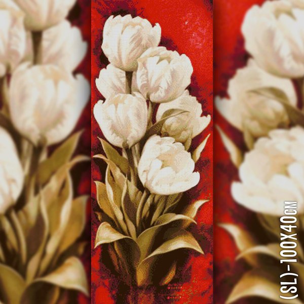 Купить Выкладка камнями по номерам. Букет белых тюльпанов 100х40 см  в Украине