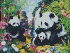 Купить Алмазная мозаика по номерам круглыми камешками (на подрамнике). Семейство панд  в Украине