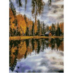 Купить Алмазная мозаика на подрамнике. Осень над озером (круглые камушки, 30x40 см)  в Украине