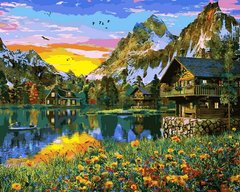 Купити Картина за номерами. Село біля гірського озера  в Україні