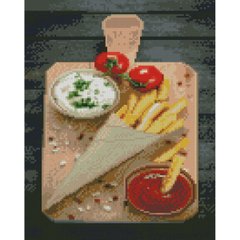 Купить Алмазная мозаика на подрамнике. Дощечка вкусной еды (30 х 40 см, круглыми камешками)  в Украине