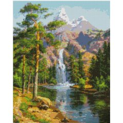 Купить Алмазная мозаика на подрамнике. Водопад в горах (30 х 40 см, набор для творчества, картина стразами)  в Украине