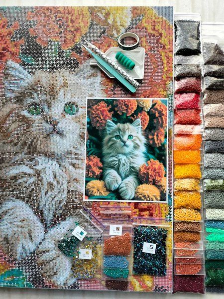 Купить Алмазная мозаика с особыми оттенками "Барашники и кот", 40х50см, 48 цветов (из них из них 1 АВ + 4 FD + 2 CR)  в Украине