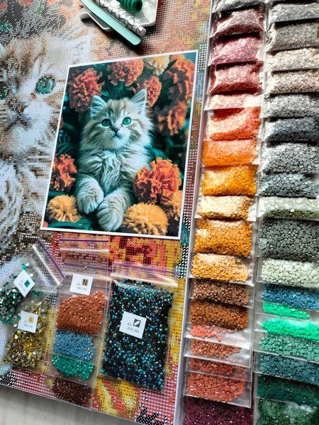 Купить Алмазная мозаика с особыми оттенками "Барашники и кот", 40х50см, 48 цветов (из них из них 1 АВ + 4 FD + 2 CR)  в Украине